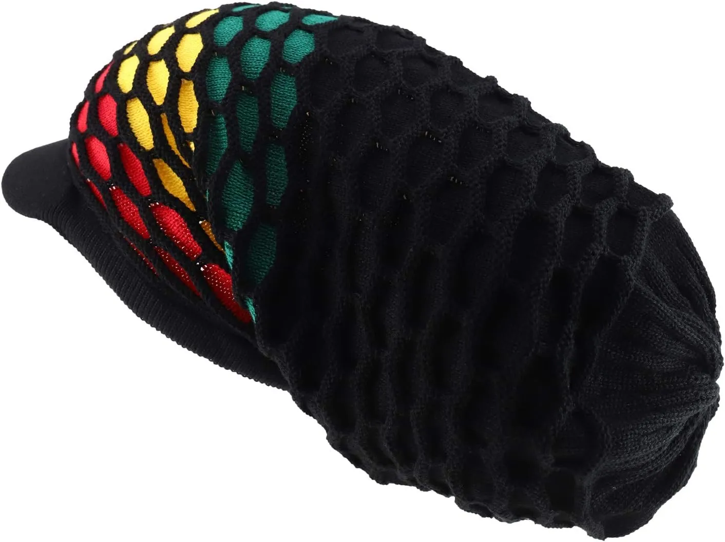 Rasta RGY Dreadlock Reggae Cotton Oversize Long Beanie Visor Cap