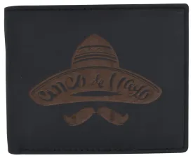 RFID Blocking Mens Genuine Leather Bifold 5 de Mayo Sombrero Logo Wallet /53HTC Sombrero