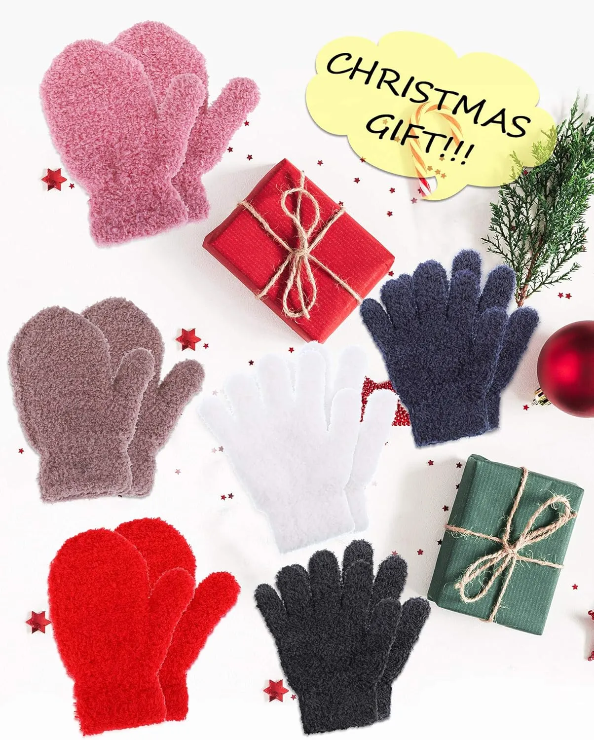 SATINIOR 6 Pairs Toddler Knitted Gloves Kids Winter Warm Stretchy Mittens Soft Lightweight Mittens for Boys and Girls
