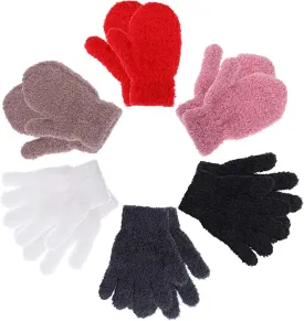SATINIOR 6 Pairs Toddler Knitted Gloves Kids Winter Warm Stretchy Mittens Soft Lightweight Mittens for Boys and Girls
