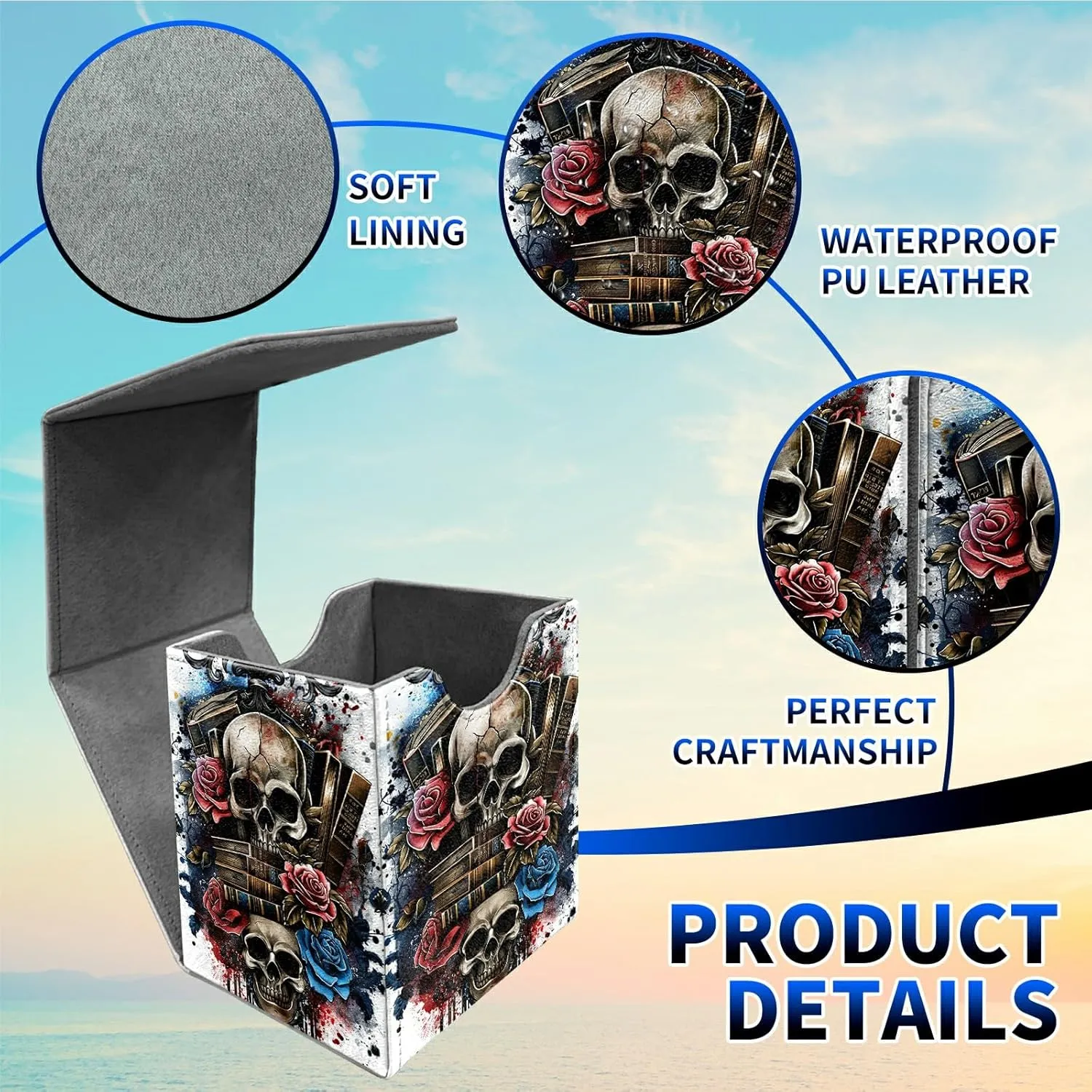 Skull Book Deck Box, MTG Commander Case for Trading Cards, 100  Sleeved With PU Leather Magnetic Storage Box for TCG CCG Magic