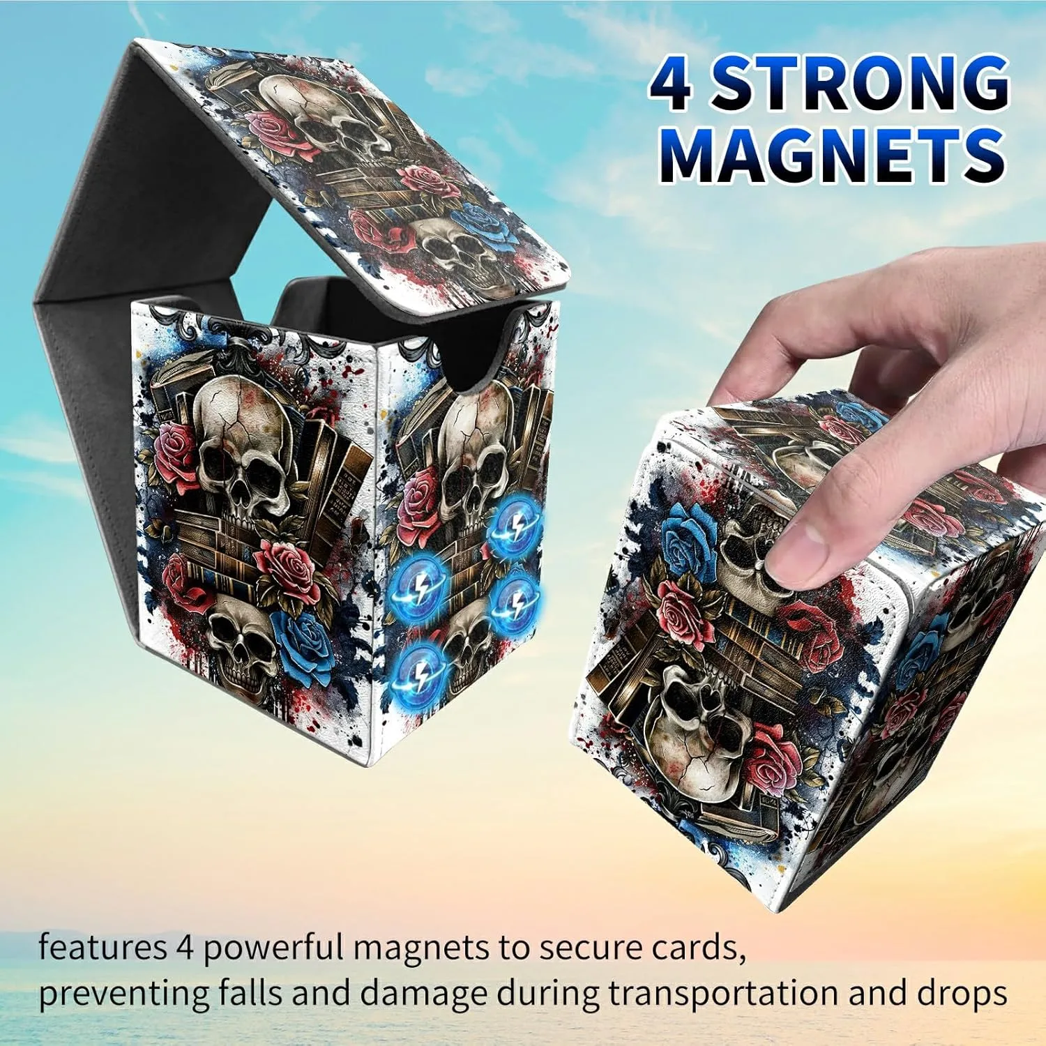 Skull Book Deck Box, MTG Commander Case for Trading Cards, 100  Sleeved With PU Leather Magnetic Storage Box for TCG CCG Magic