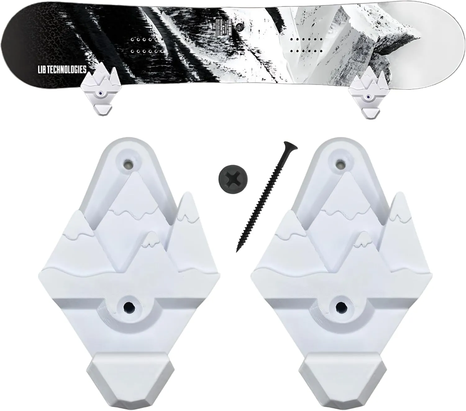 Snowboard Wall Mount Storage  Damage-Free Snowboard Hanger, Hook to Securely Store Gear, Hang and Display Snow Boards and Gloves, Gear Organizer (True White)