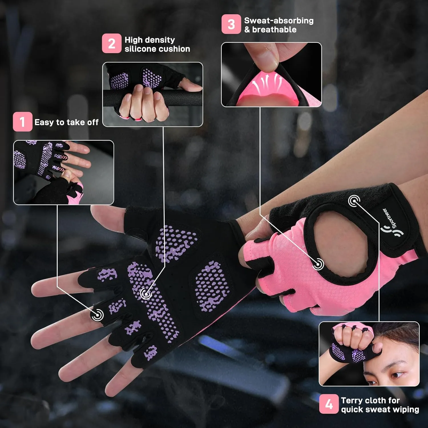 Sportneer Workout Gloves for Men & Women, Full Palm Protection Breathable Exercise Gloves w/Curved Open Back, Lightweight Fitness Gloves for Pull Up, Dumbbells, Yoga, Gym, Cycling, Rowing(Large)
