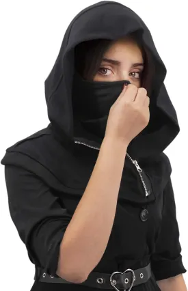 Steampunk Rogue Hood Scarf Hat With Zip Adjustable Opening | Unisex Adults Costume Hooded Cape For Cyberpunk Cosplay Halloween Dress Up and Daily Wear
