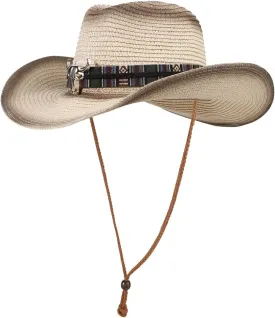 Straw Cowboy Hat for Men Women Wide Brim Western Straw Cowgirl Panama Hat Summer Beach Sun Cap Sombrero Travel