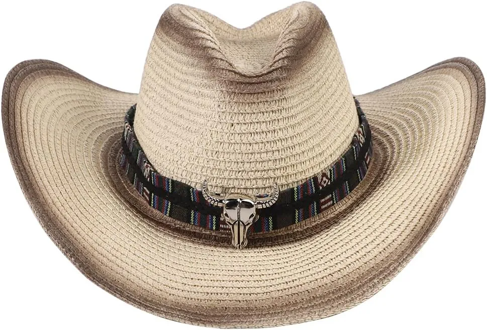 Straw Cowboy Hat for Men Women Wide Brim Western Straw Cowgirl Panama Hat Summer Beach Sun Cap Sombrero Travel