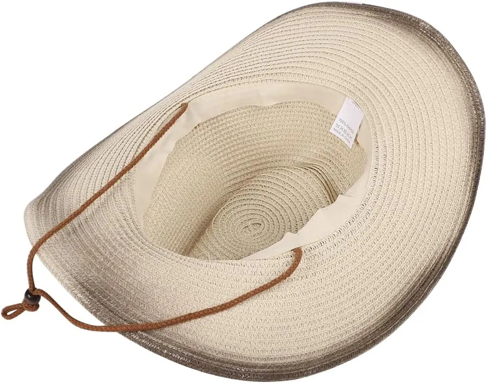 Straw Cowboy Hat for Men Women Wide Brim Western Straw Cowgirl Panama Hat Summer Beach Sun Cap Sombrero Travel