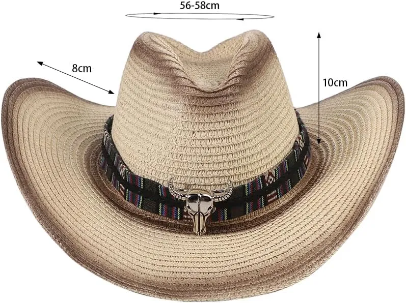 Straw Cowboy Hat for Men Women Wide Brim Western Straw Cowgirl Panama Hat Summer Beach Sun Cap Sombrero Travel