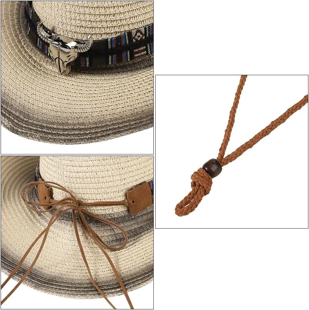 Straw Cowboy Hat for Men Women Wide Brim Western Straw Cowgirl Panama Hat Summer Beach Sun Cap Sombrero Travel