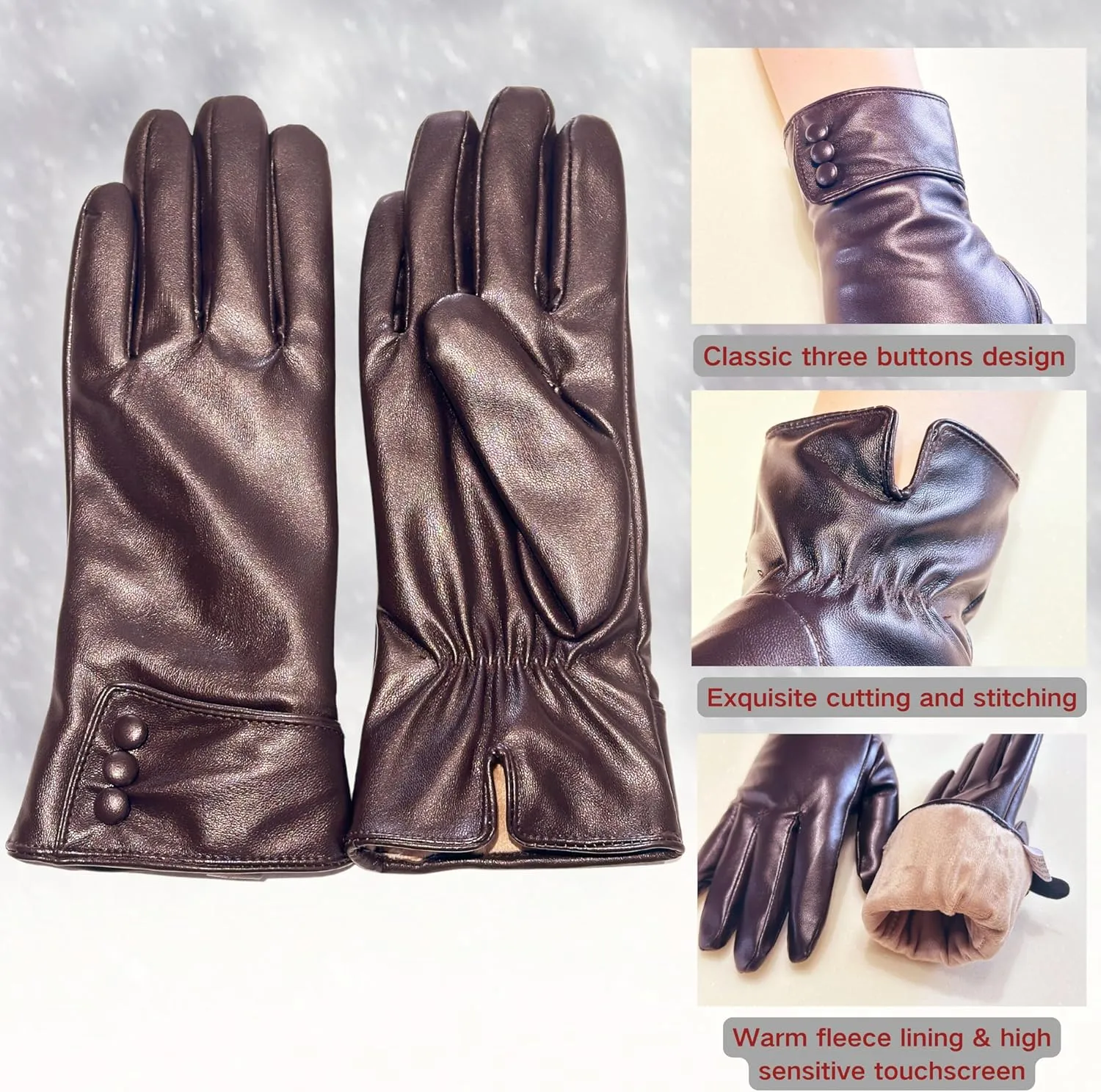 Tomily Women's Winter Leather Gloves,Touch Screen Outdoor Fleece Lined Windproof Driving Dress Gloves