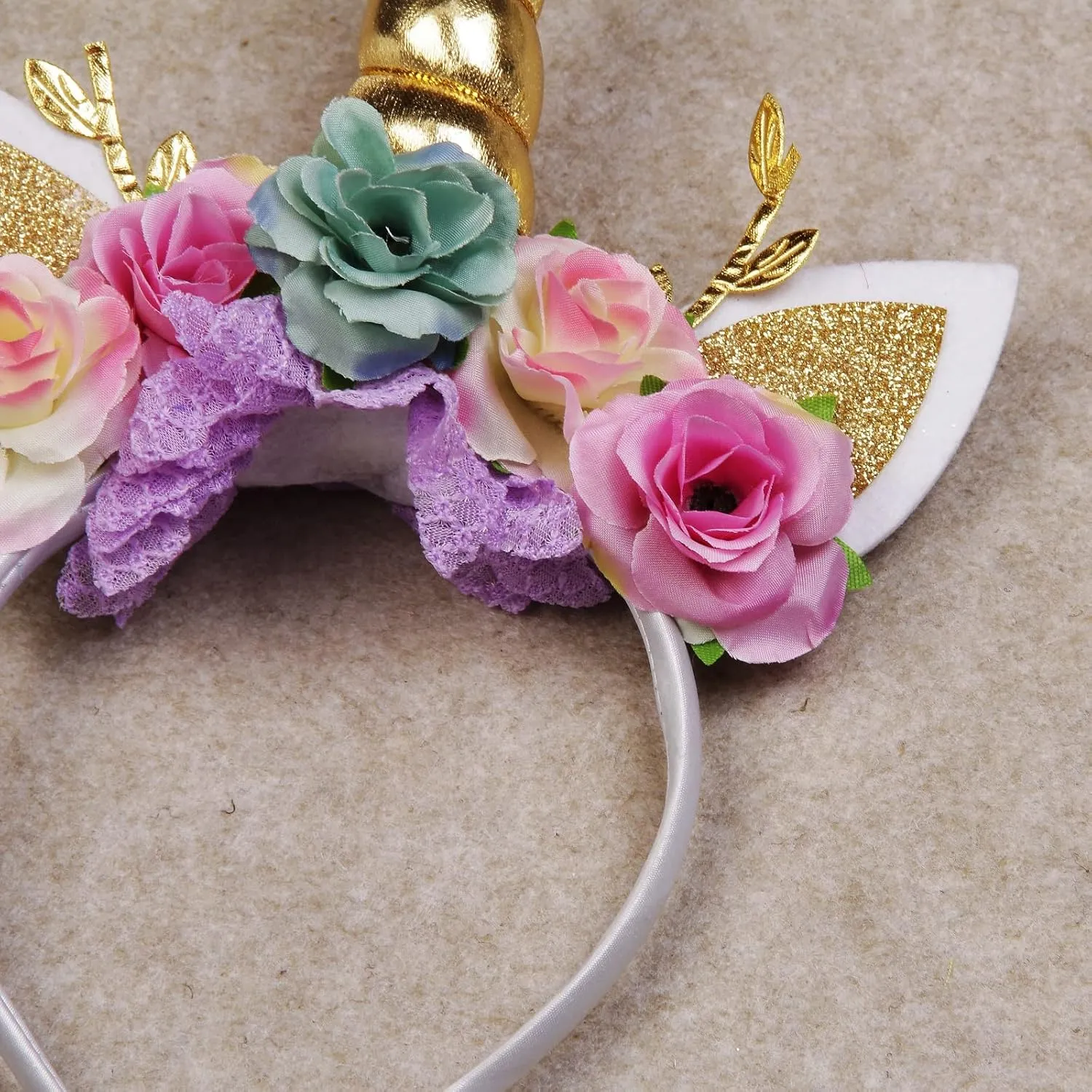 Unicorn Horn Floral Headband Glitter Ears Pony Head Bands Tiara for Girls Party Birthday Cosplay