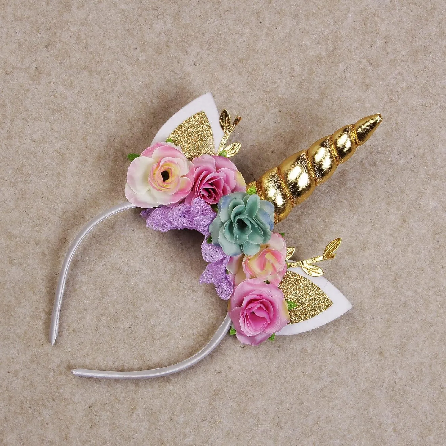 Unicorn Horn Floral Headband Glitter Ears Pony Head Bands Tiara for Girls Party Birthday Cosplay