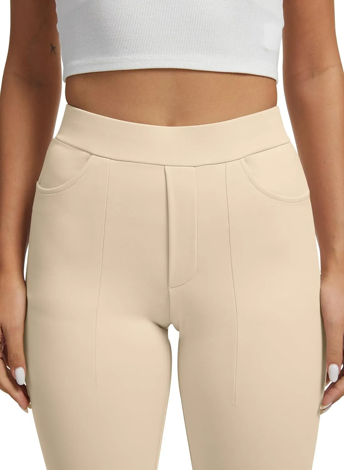 VIMPEP Womens Soft Feeling Straight Yoga Pants Pull On Tuck Line Stretchy Dress Pants for Business Casual Petite/Regular 106