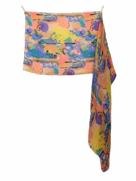 Vintage 80s Silk Funky Abstract Floral Bright Multicolour Long Wide Sheer Chiffon Neck Tie Scarf