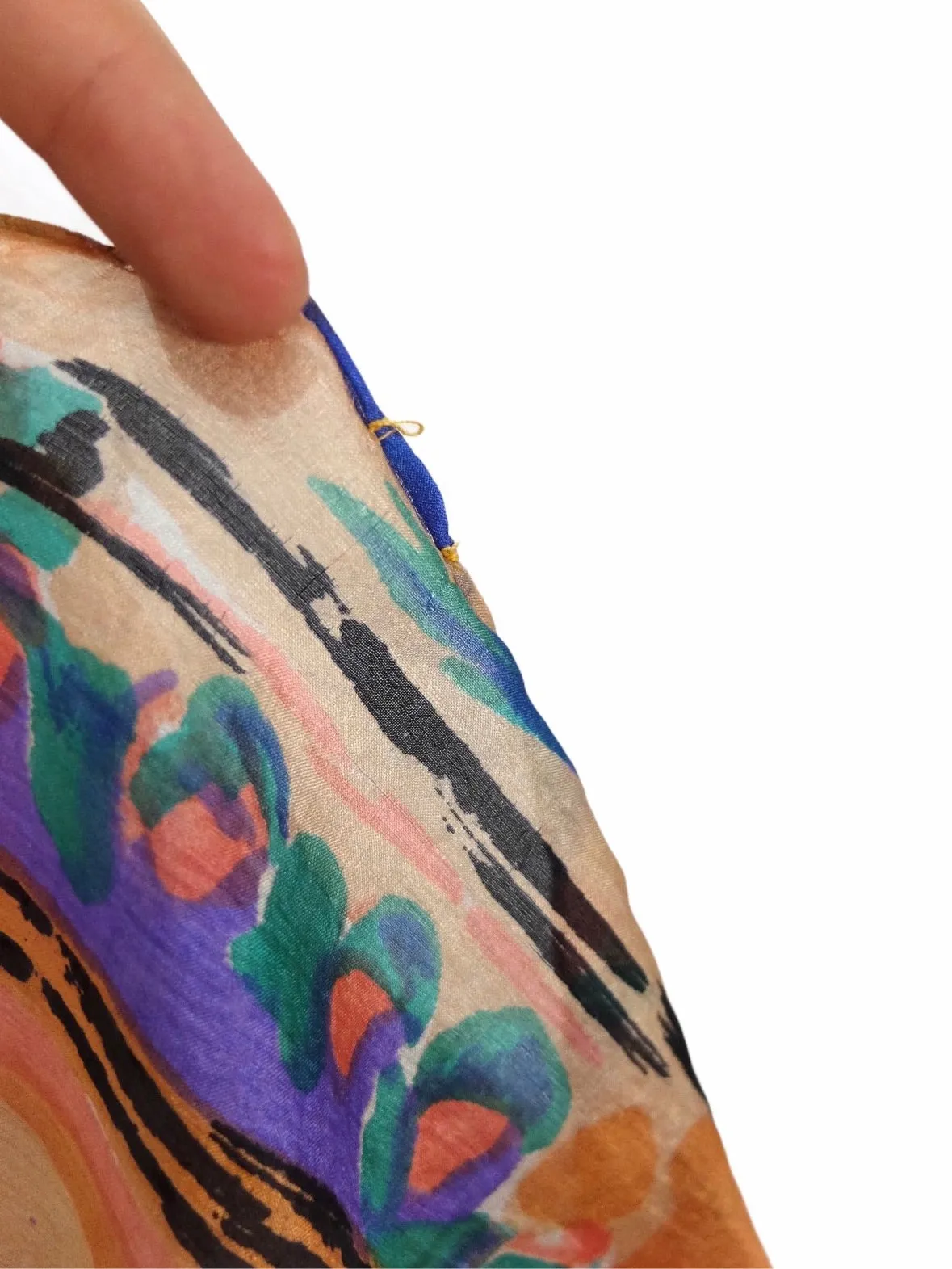 Vintage 80s Silk Funky Abstract Floral Bright Multicolour Long Wide Sheer Chiffon Neck Tie Scarf