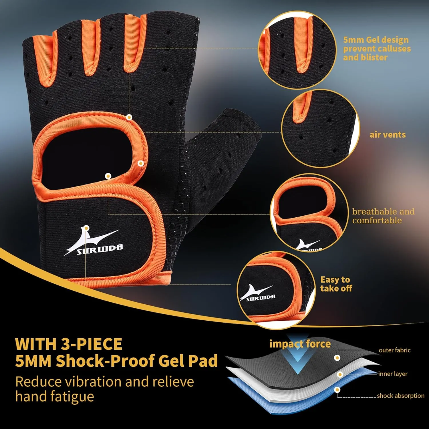 Weight Lifting Gym Workout Gloves with Wrist Wrap Support for Men & Women,Full Palm Protection,Sports Half Finger Gloves for Cycling,Training,Fitness
