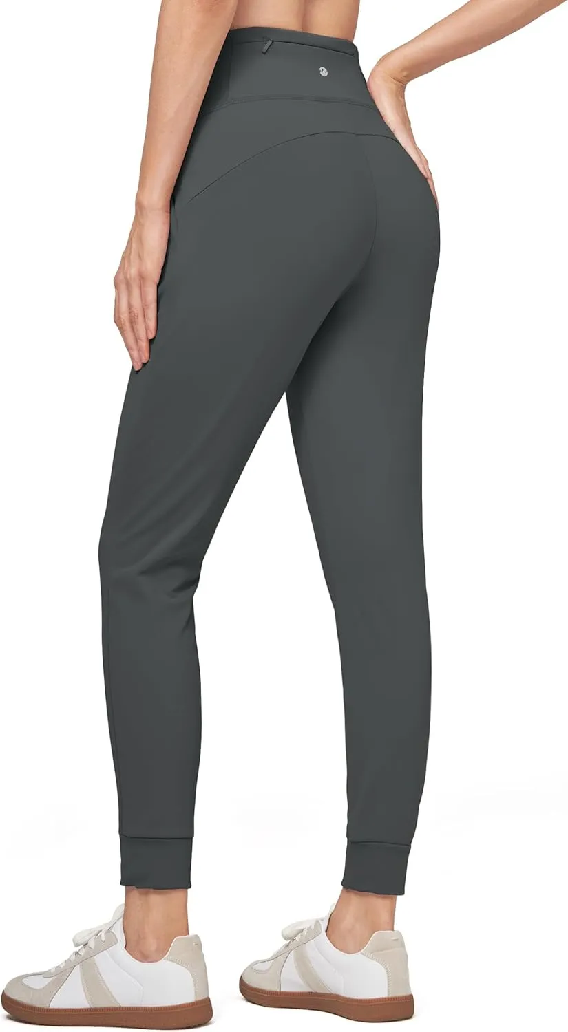 Willit Women's Fleece Lined Jogger Pants Zipper Pockets Water Resistant Winter Hiking Sweatpants Thermal Running High Waisted