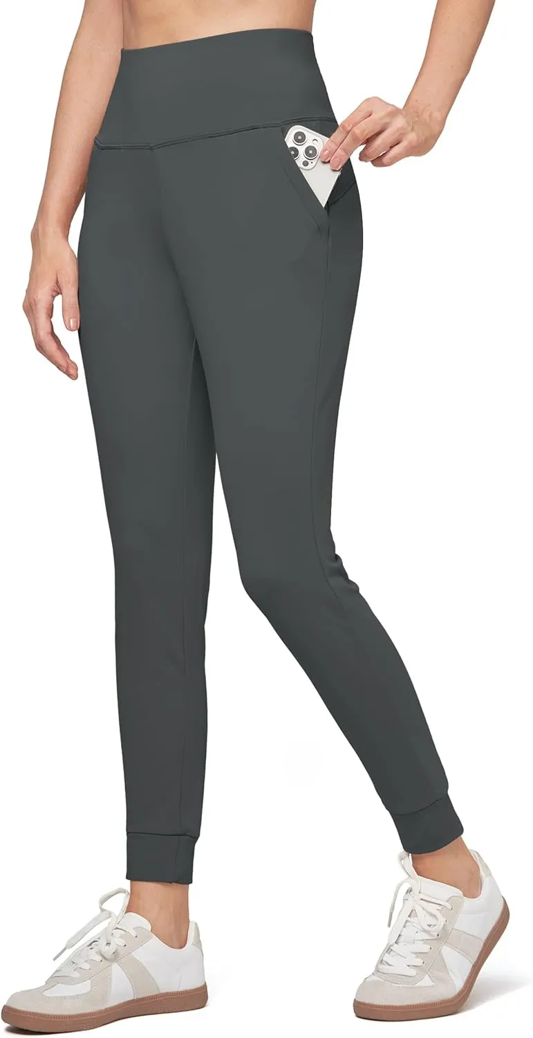 Willit Women's Fleece Lined Jogger Pants Zipper Pockets Water Resistant Winter Hiking Sweatpants Thermal Running High Waisted