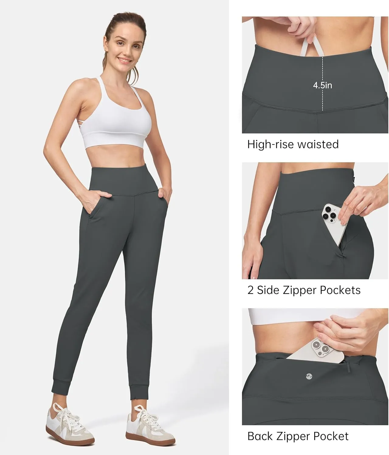 Willit Women's Fleece Lined Jogger Pants Zipper Pockets Water Resistant Winter Hiking Sweatpants Thermal Running High Waisted