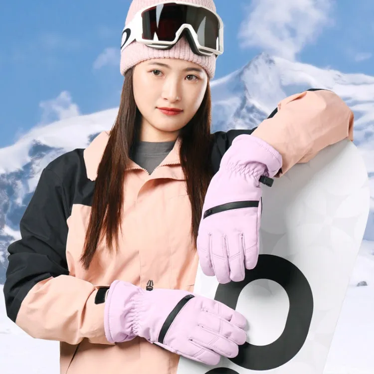 Winter Padded Ski Finger Gloves Outdoor Windproof Warm Sports Gloves, Size: L(Light Purple)