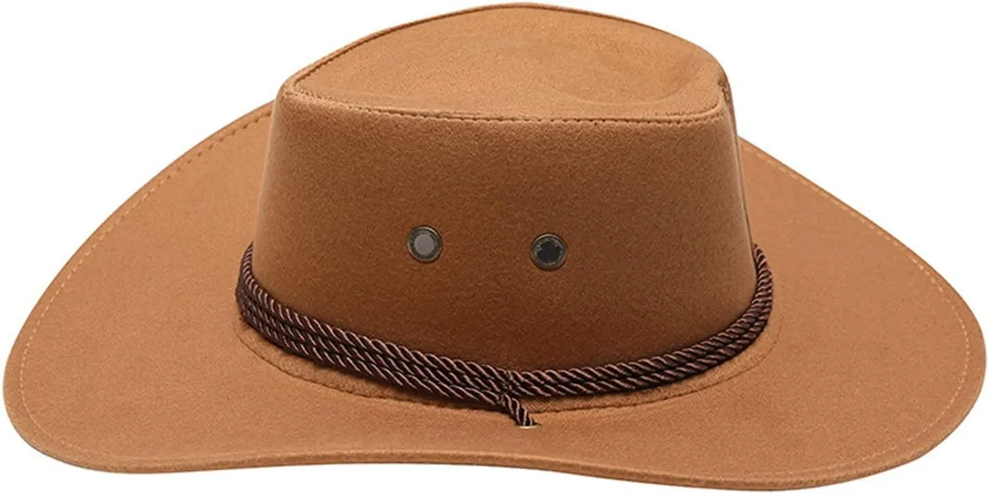Women Men Felt Wide Brim Western Cowboy Hats Belt Buckle Panama Cap Fedora Hats with Belt for Country Fashion