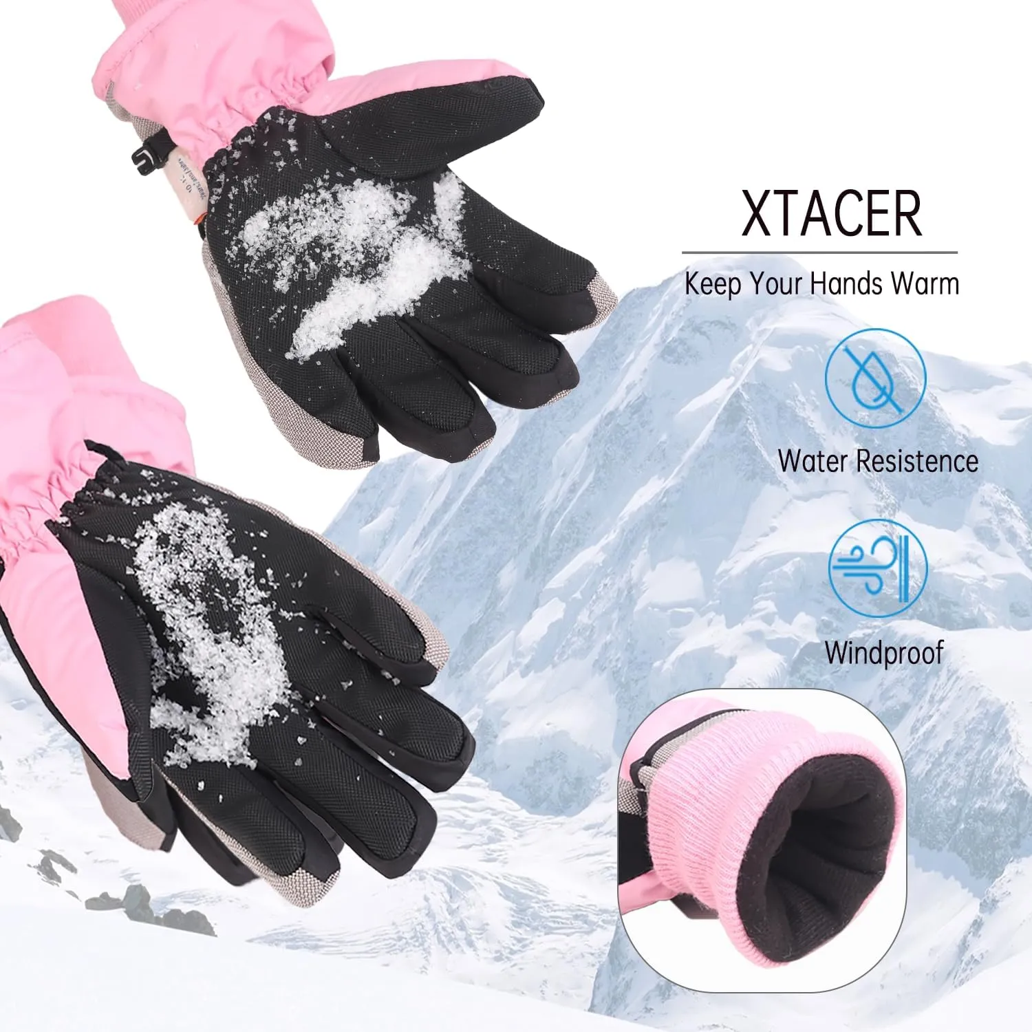 XTACER Kids Ski Snow Gloves Snowboard Winter Warm Cold Weather Gloves for Boys Girls Children