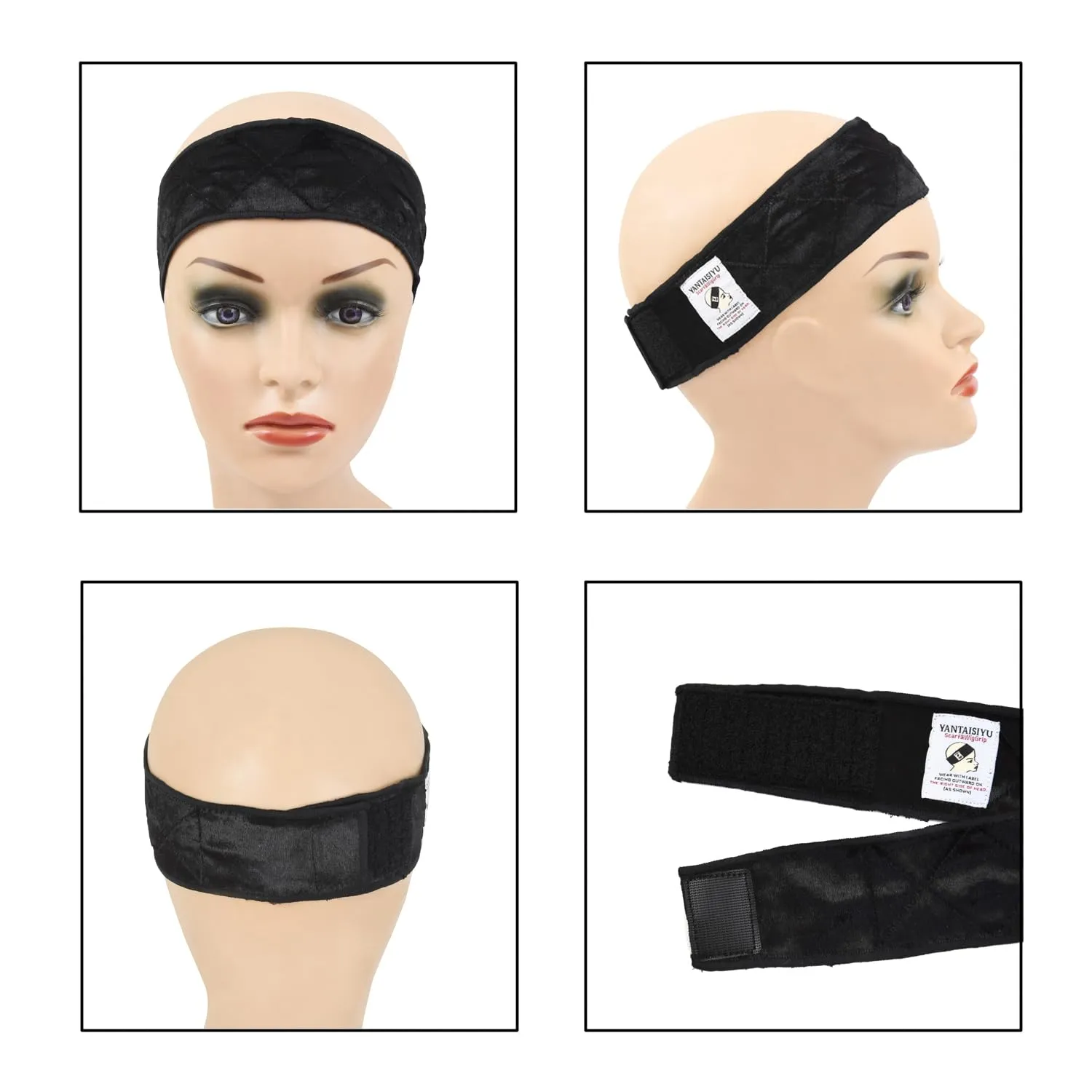 YANTAISIYU 1 Piece Wig Grip Headband Non-slip Scarf Adjustable Wig Grip Band for Women Wigs (Black)