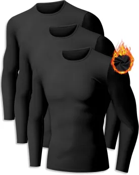 ZUTY 3 Pack Long Sleeve Thermal Shirts for Men Fleece Lined Soft Thermal Underwear Cold Weather Warm Base Layer Pajamas Tops
