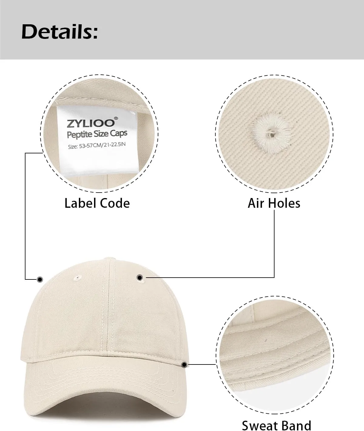 Zylioo Small Baseball Cap,Petite Size Ball Cap,Relaxed Little Sports Cap,Adjustable Fitted Golf Cap for Men Women